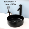 212.000 (28) Lavamanos Negro Redondo Tipo Mate Con Grifo Negro Mezclador y Sifón