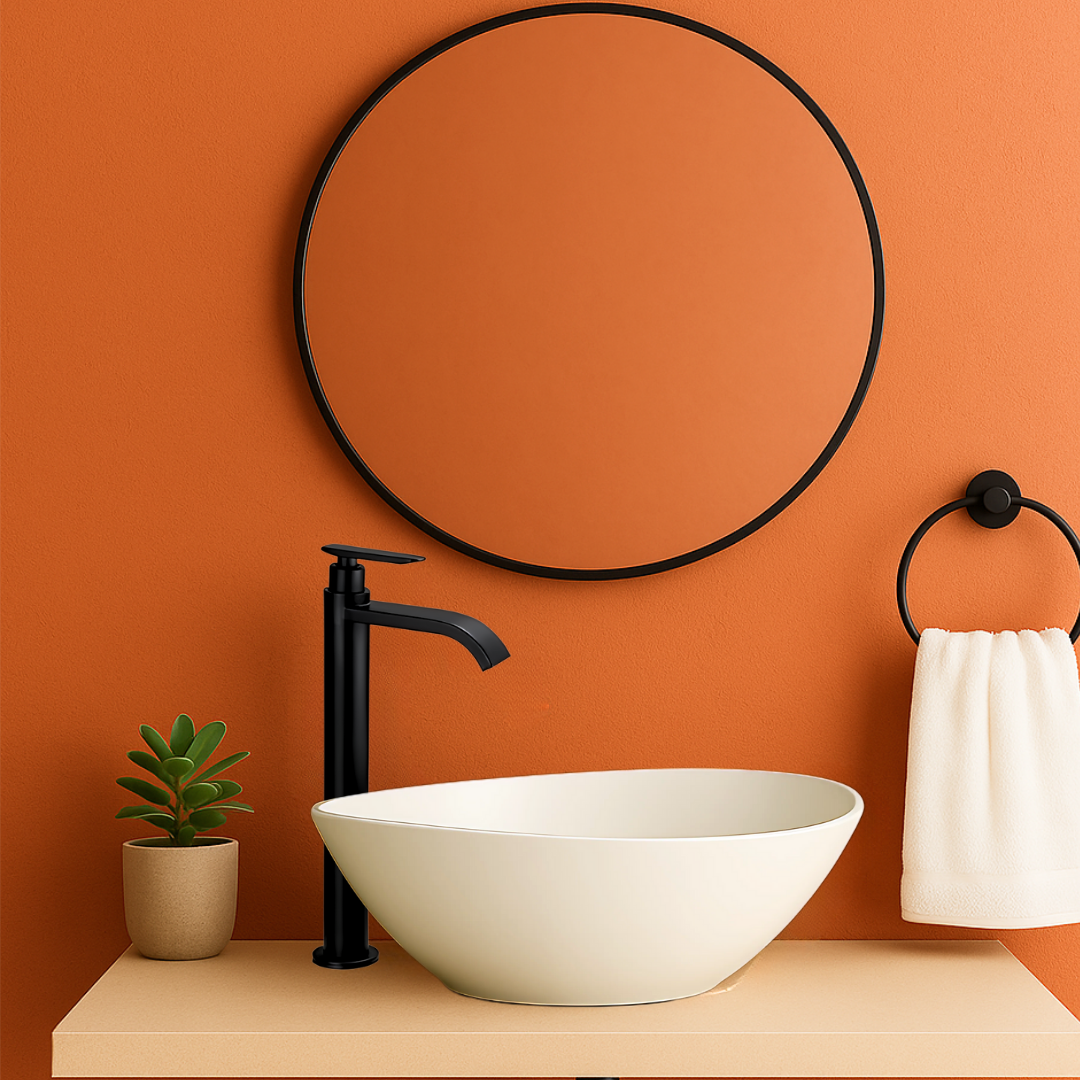 Combo Lavamanos Blanco Con Llave Negra Cascada y Sifón