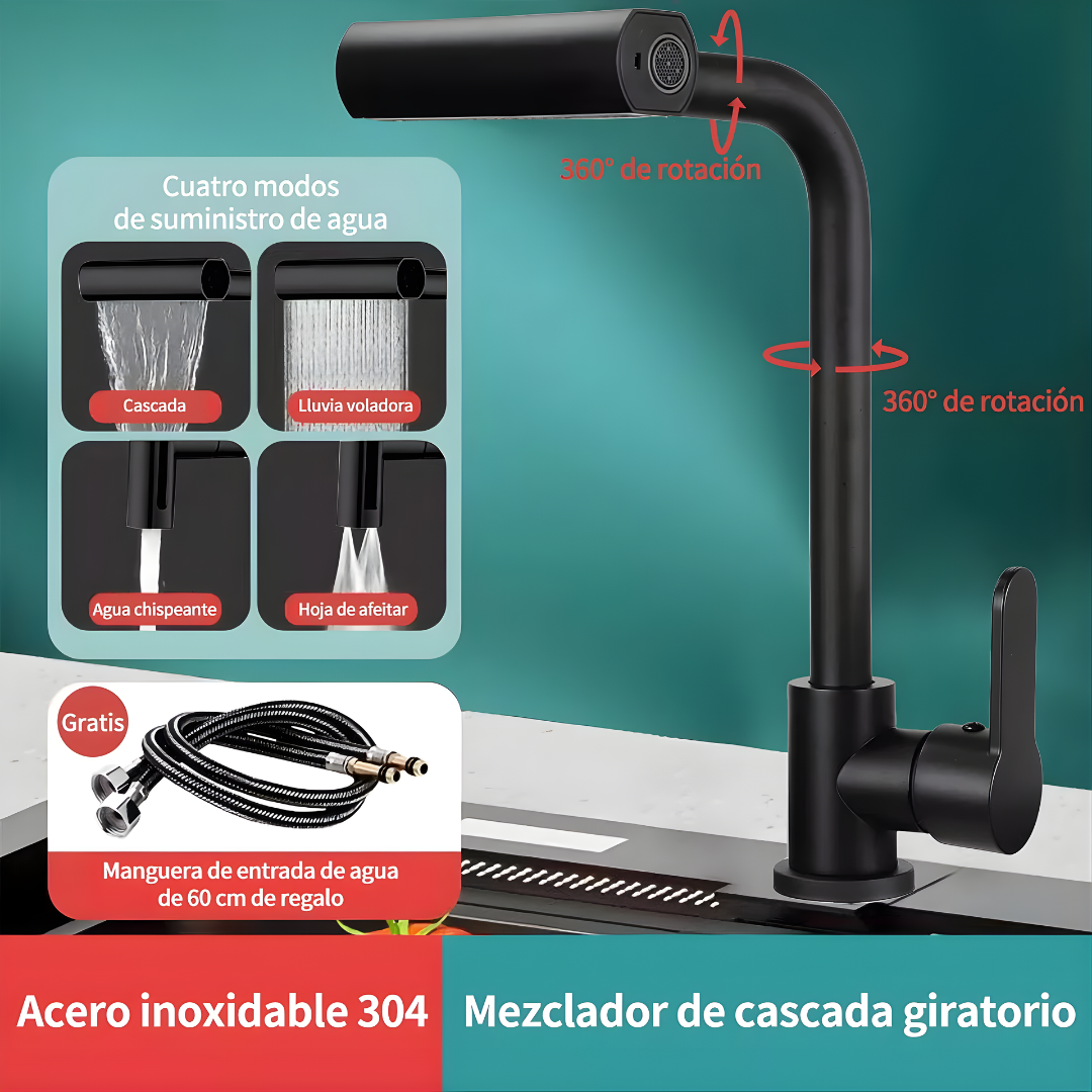 Llave Grifo Negro 4 Chorros Monocontrol Lavaplatos - Imagen 3