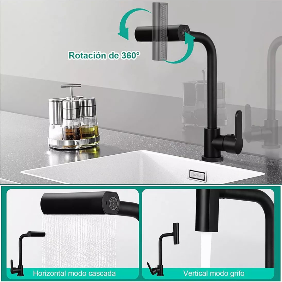 Llave Grifo Negro 4 Chorros Monocontrol Lavaplatos - Imagen 2